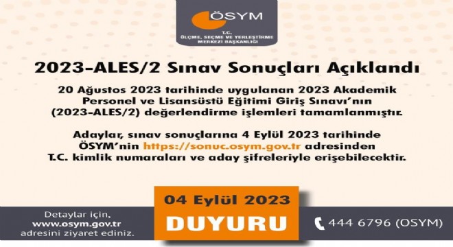 2023-ALES/2 sonuçları açıklandı