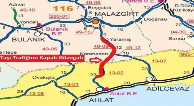 Malazgirt-Ahlat Karayolu ulaşıma kapatıldı